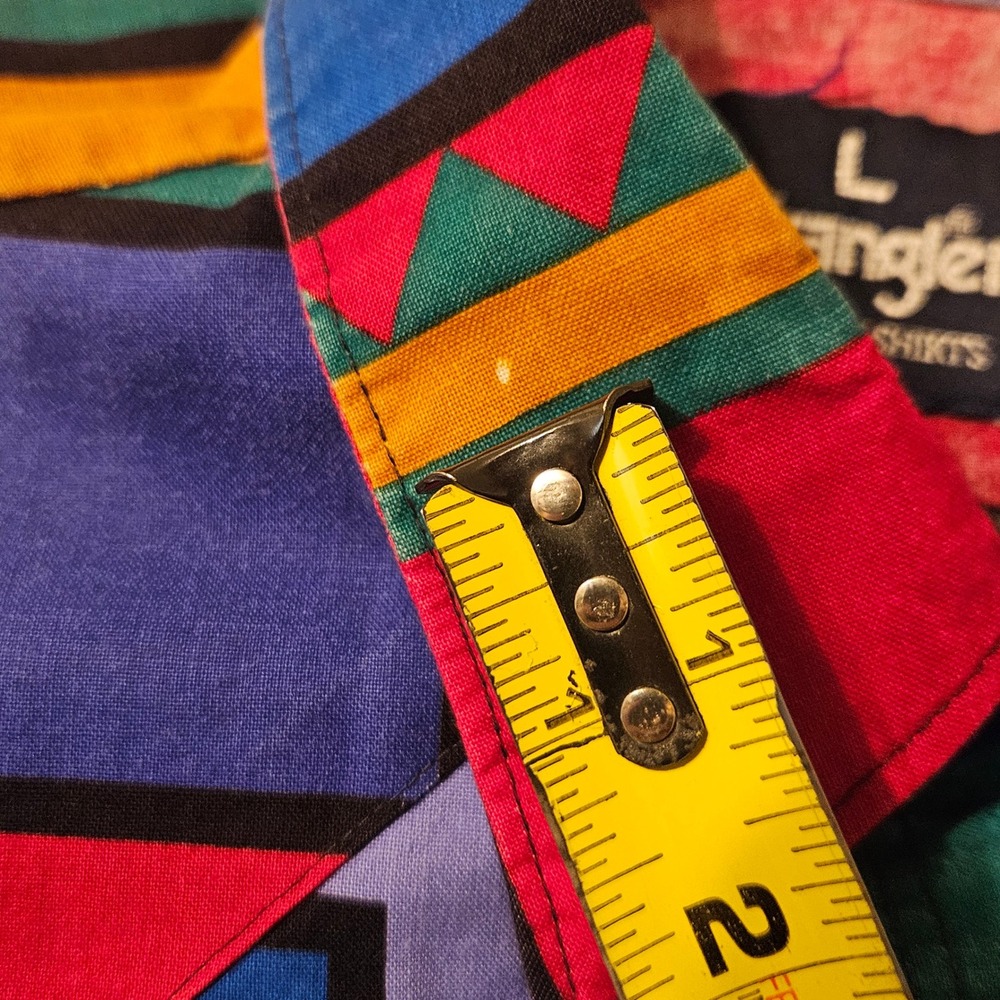 Vintage Wrangler Western Shirt Mens Large Multi Color Geometric Block Print 90s - Picture 8 of 9